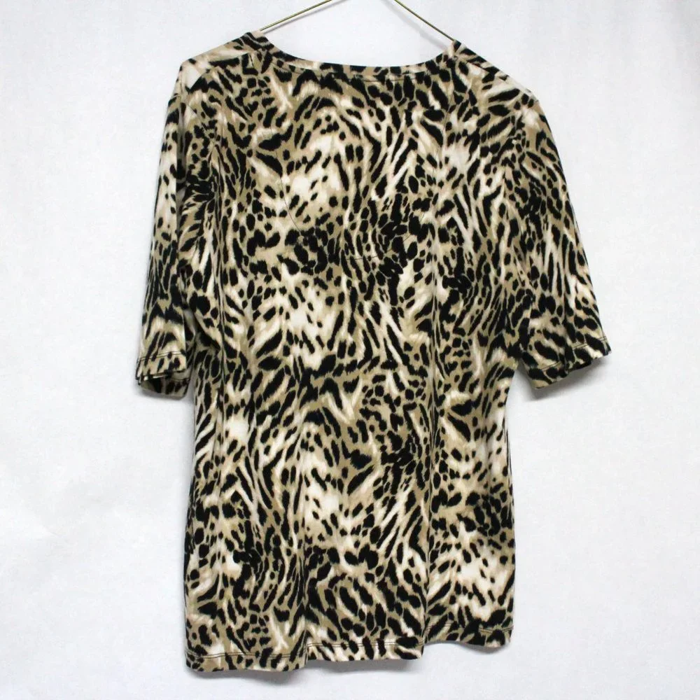 Women's Jones New York Signature XL Animal Print Elbow Length Sleeve V-Neck Top